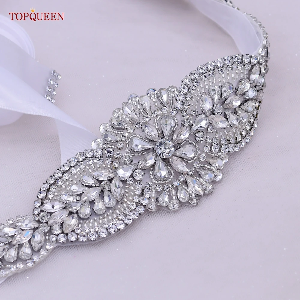 TOPQUEEN S02 Adult Dress Belt Luxury Rhinestone Diamond Silver Bead Evening Dress Accessories Princess Wind Goddess of Luck Belt