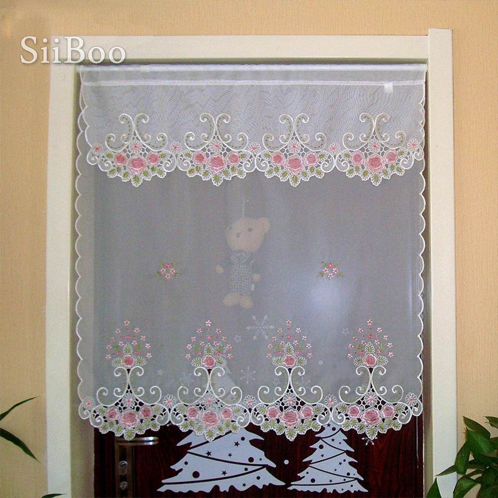 New fashion pink floral embroidery lace half-curtain bay window curtain for coffee kitchen room decor SP3624 Free shipping