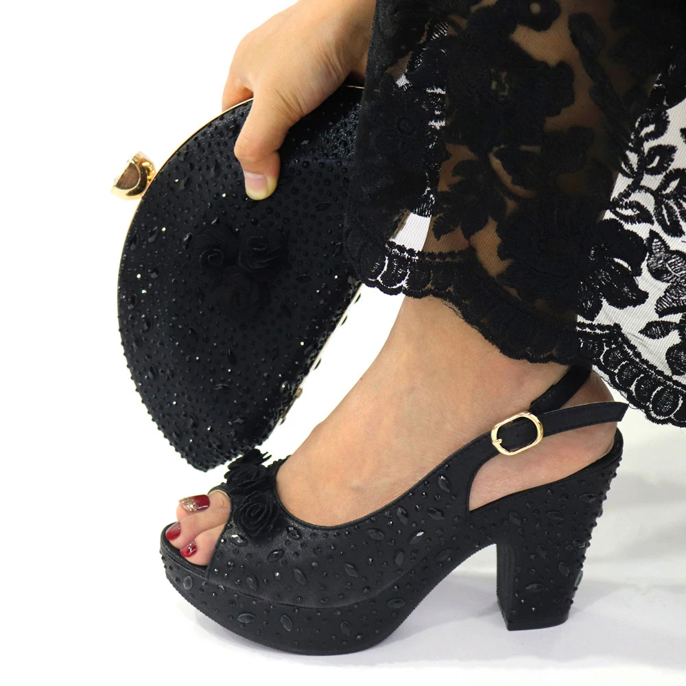 Doershow  fashion black Italian Shoes With Bag High Quality Italy Shoe And Bag set For wedding!  HDG1-9