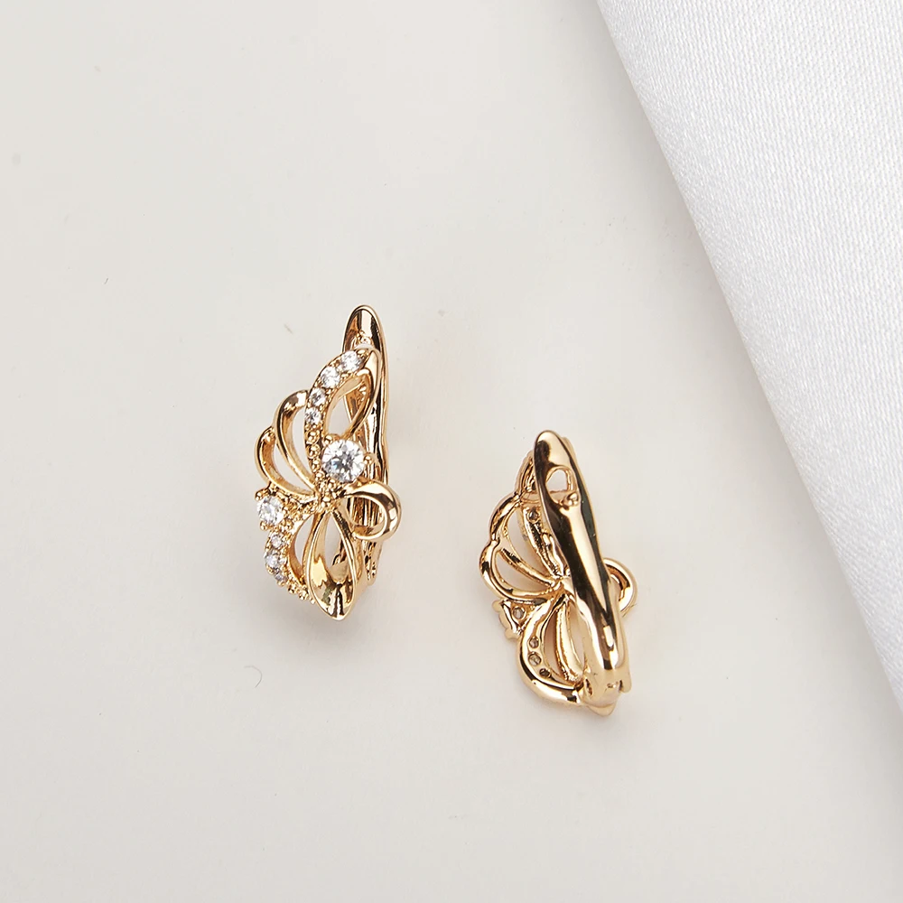 Harong Gold Color Copper Metal Flower Stud Earrings Crystal Shiny Quality Anti-oxidant Earrings For Woman Girl Jewelry Gifts