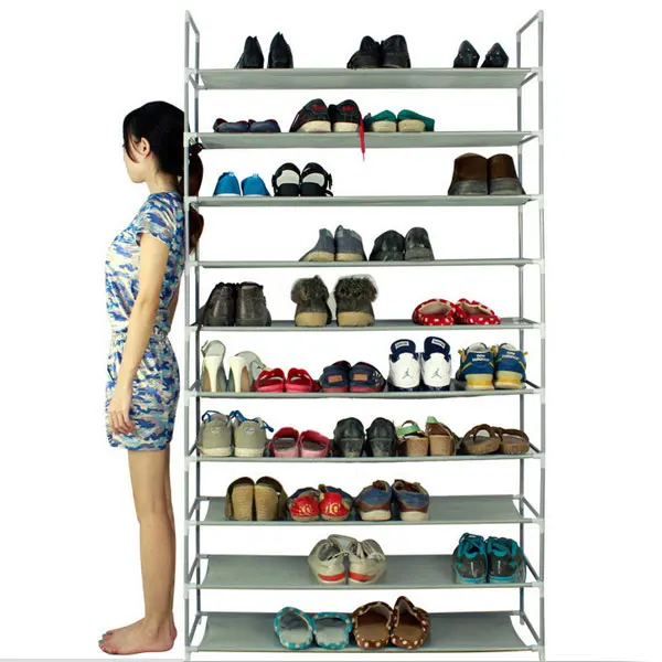 100cm Large Capacity Shoe Rack Shoe Tower 10-Tier 50 Pair Non-woven Fabrics & Steel Shoe Shelf Storage without Cover - US Stock