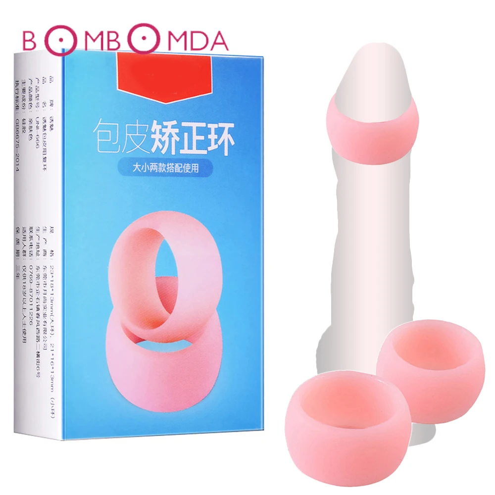 2 pcs Soft Silicone Penis Ring Male Cock Ring Sex Lock Loop Phimosis Correction Device Men Foreskin Corrector Delay Ejaculation