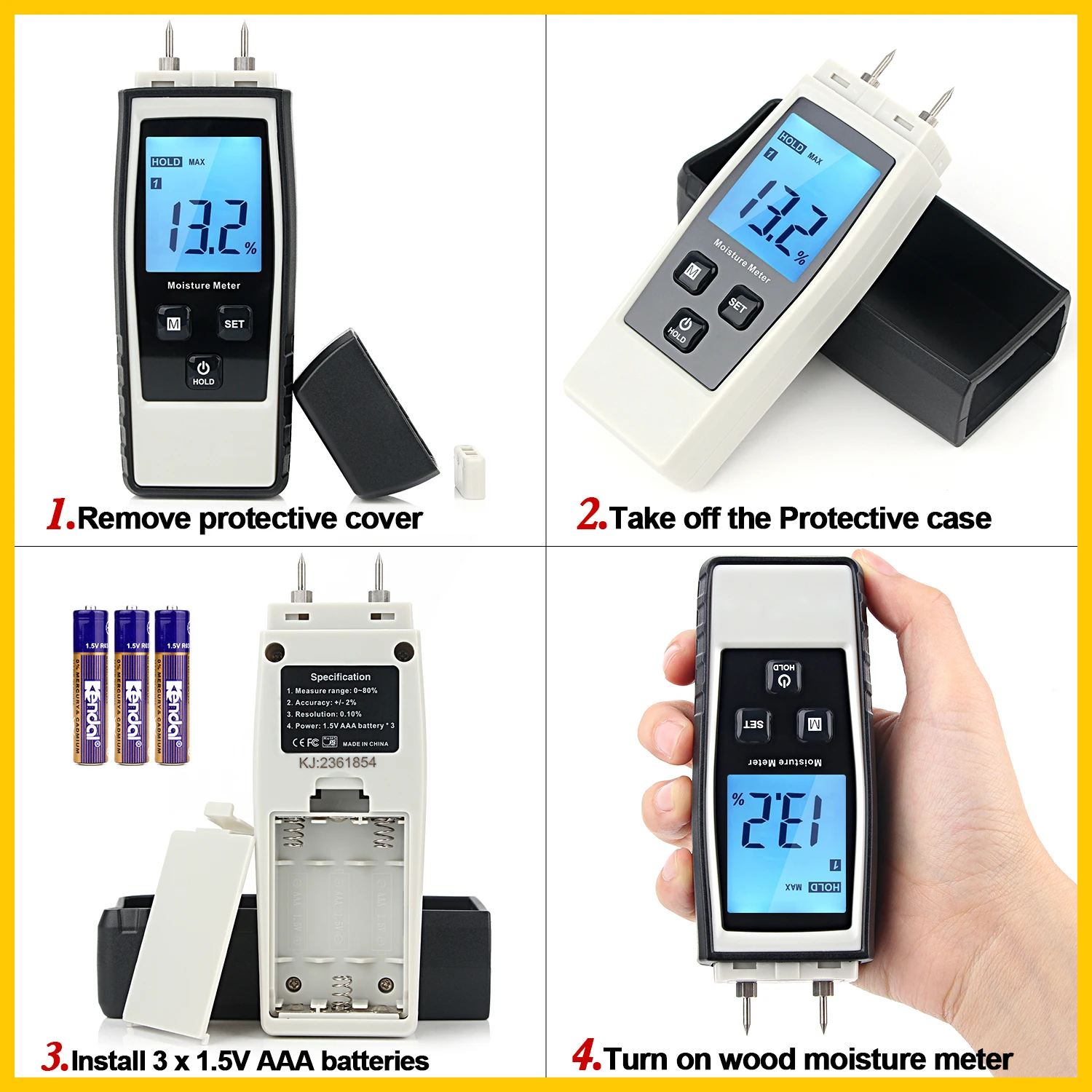 RZ Moisture Meter Digital Wood Moisture Meter 0-80% Wood Working Tester Measuring tool RZ660