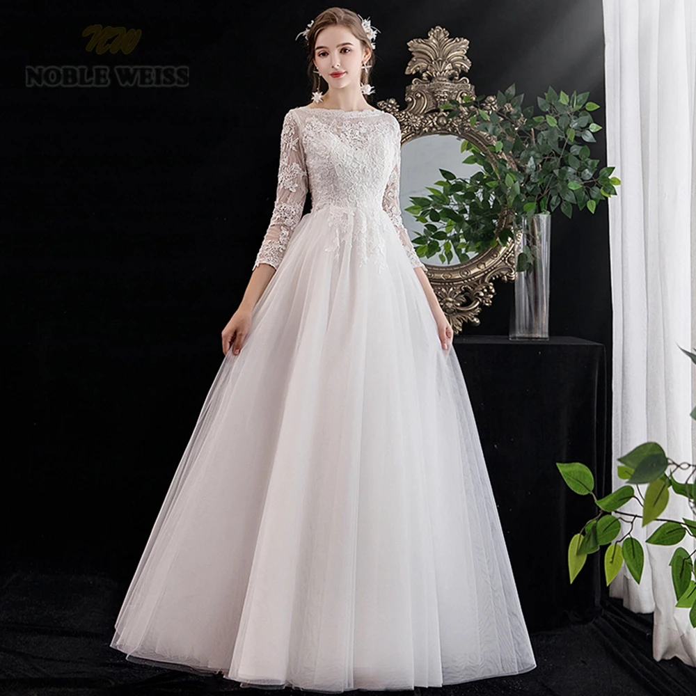 

Beach Wedding Dress O-Neck Appliques Floor-Length A-Line Plus Size Wedding Dress Vestido De Noiva Lace Wedding Dress