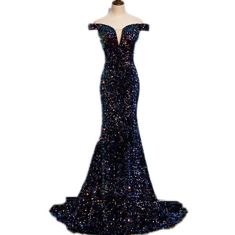 Robe De soirée De forme sirène, luxueuse tenue De bal De fin d'année, col bateau, paillettes, traîne, 2022