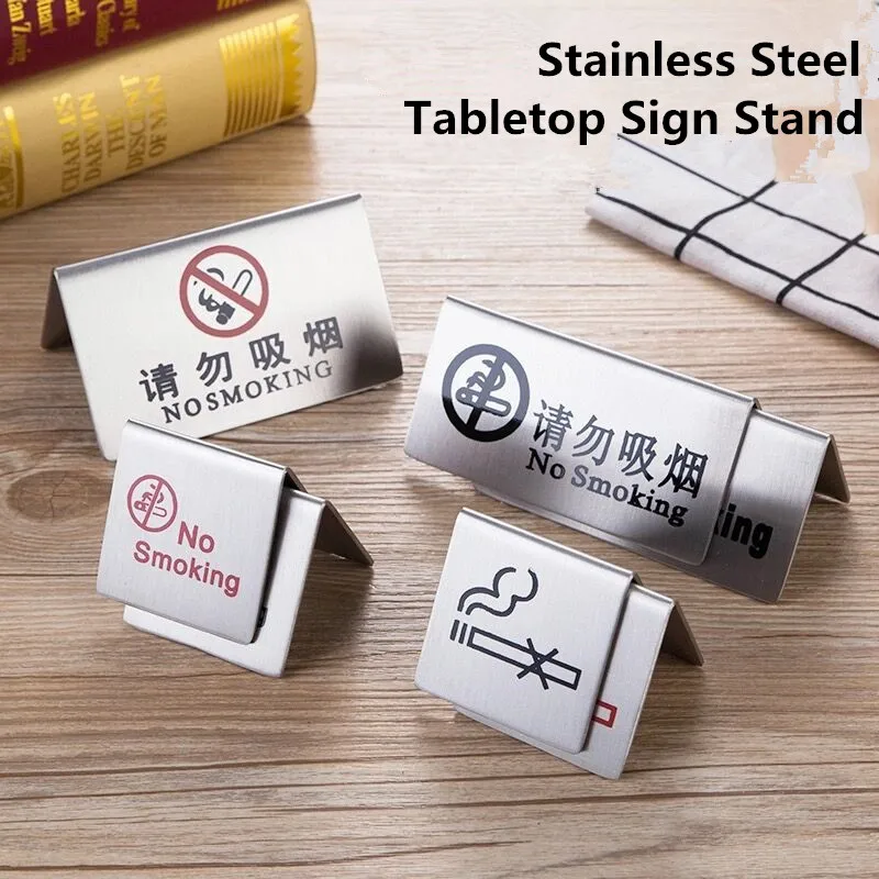 Reusable Double Sided Stainless Steel Table Sign Card Holder Tabletop Reserved Signs For Cafes Hotels Restaurants Bar