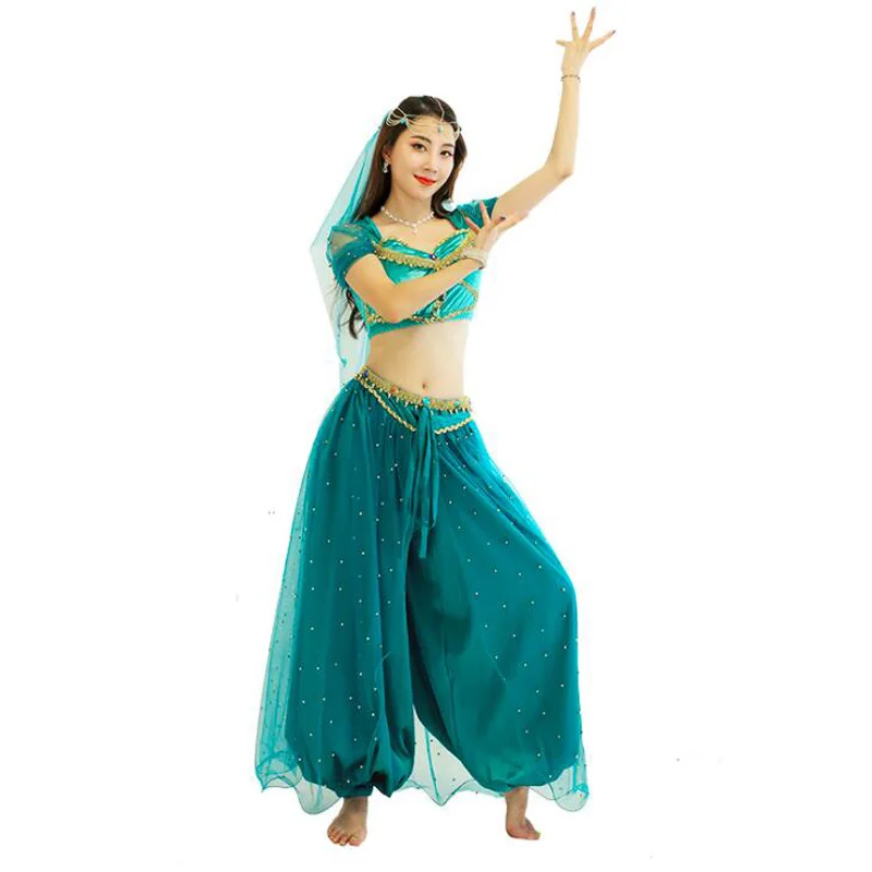 ใหม่หญิง Belly Dance เครื่องแต่งกายเซ็กซี่อะนิเมะชุดละตินคอสเพลย์ Jasmine Princess ชุดยอดนิยม Western ฮาโลวีนเสื...