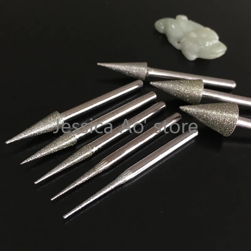 16pcs 1.5-10mm utensili abrasivi a forma di cono appuntito diamante e CBN testa di macinazione per mulino elettrico giada intaglio strumenti affilati