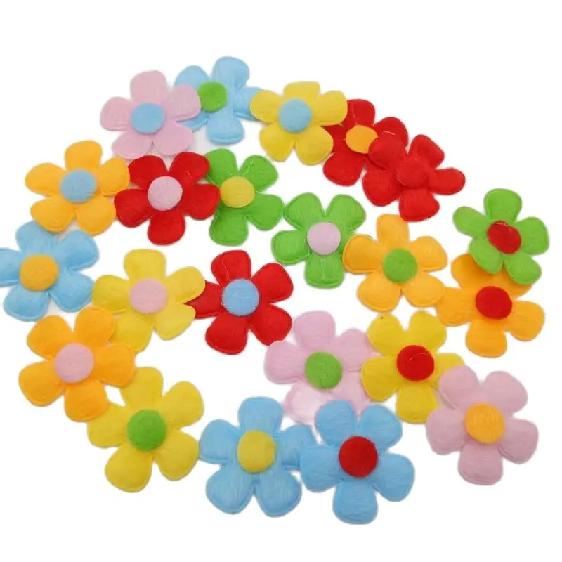 Mix Flower Shape Patches 30MM 100pcs/lot padded felt appliques hair/hat decorative ornament