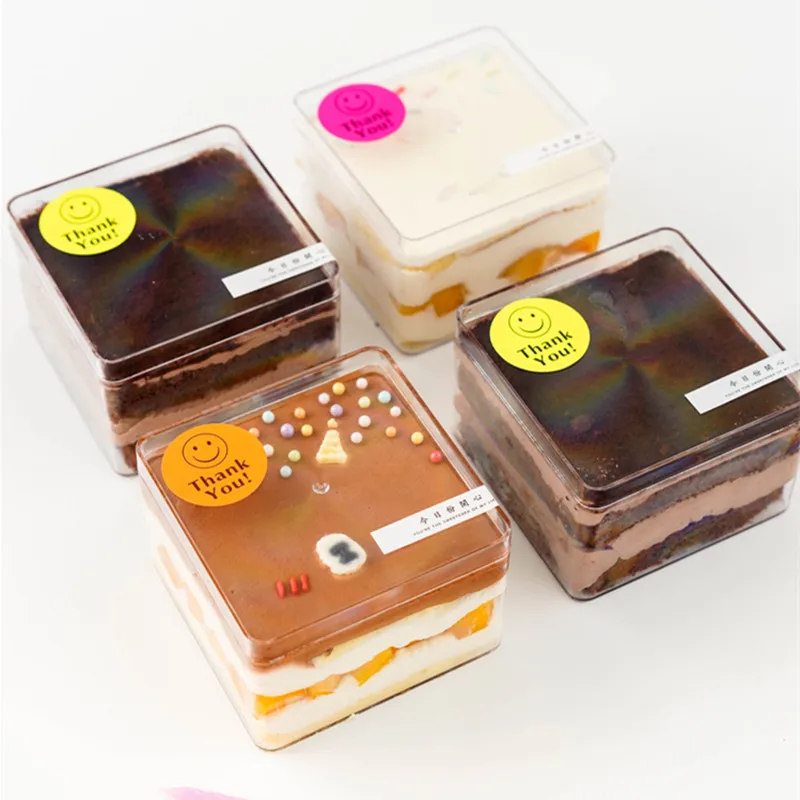 10pcs High quatliy square transparent pastry mousse box cookies biscuits jar baking packaging favors cake dessert cups with lids