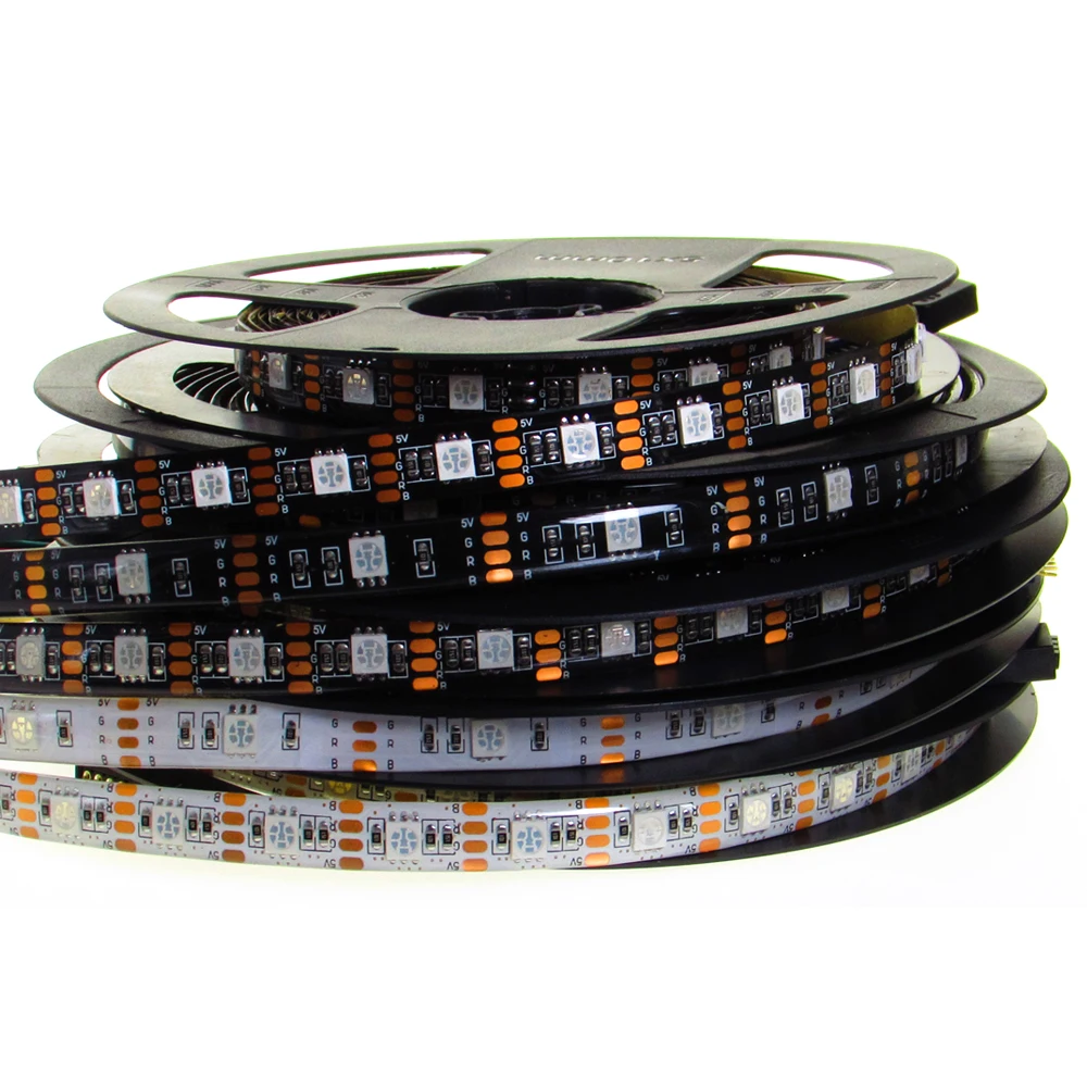 RGB Led Light Strip 5V SMD 5050 5M 150Leds 300Leds Black White PCB Waterproof TV Backlight 5 V Led RGB Strip Light Tape Lamp