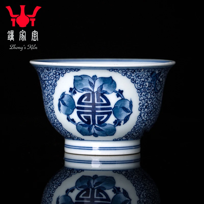 

|Maintain master clock home kiln cup of jingdezhen ceramic cups a single manual blue and white peach ShouXi cup cup