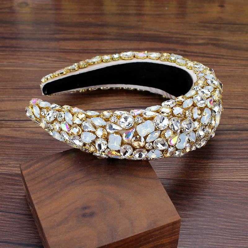 Boho Gorgeous Full Diamante Padded Baroque Headbands Luxury Candy Crystal Hairbands For Women Tiara Bling Hair Accessories