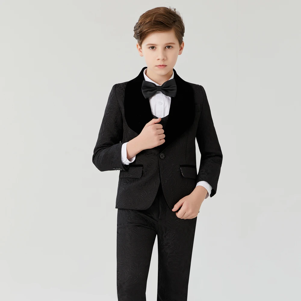 New Spring Infant Boys Suits Blazers Suits Clothes Vest Shirt Pants  Wedding Formal Party Baby Kids Boy Black collar suits