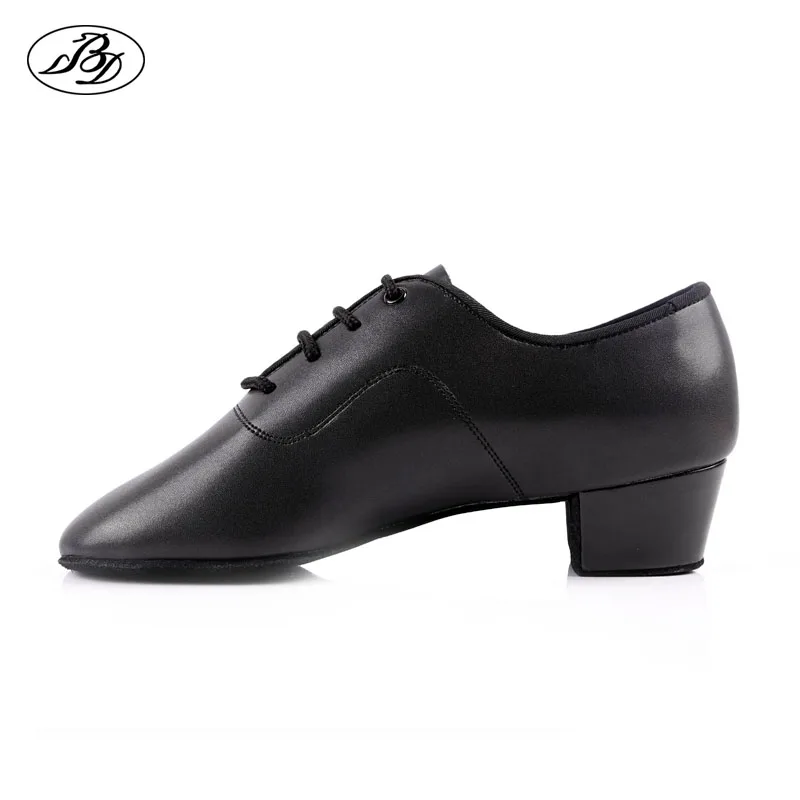 BD-zapatos de baile latino para niño, calzado de piel 802 auténtica para niño, zapatos de tacón bajo para baile de salón, suela recta de cuero suave, color negro