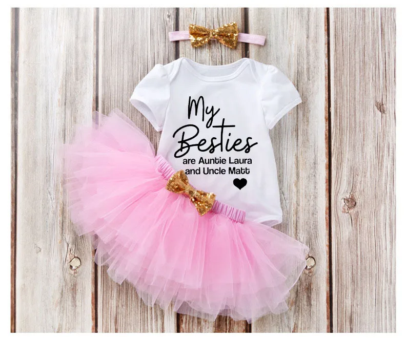 

3pcs Besties Auntie and Uncle Personalised Newborn Girl Clothes Baby Clothing Sets Fashion Cute Sets 2 Piece Sets for Kids