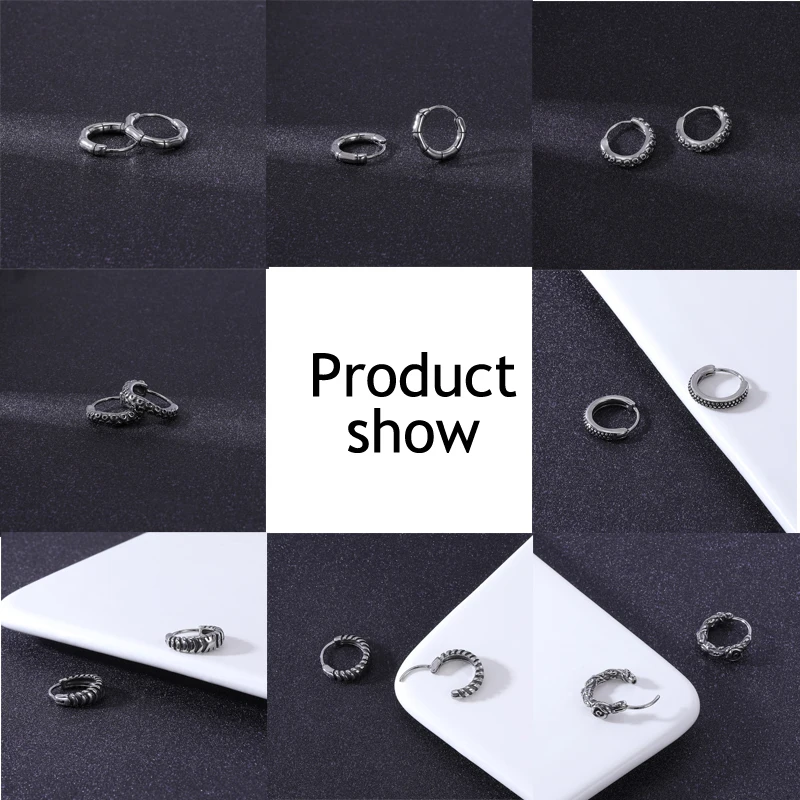 AOEDEJ 10 Styles Stainless Steel Octopus Feather Hoop Round Earring for Women Men Hip Hop Punk Rock Huggie Hoop Earrings Jewelry image 6