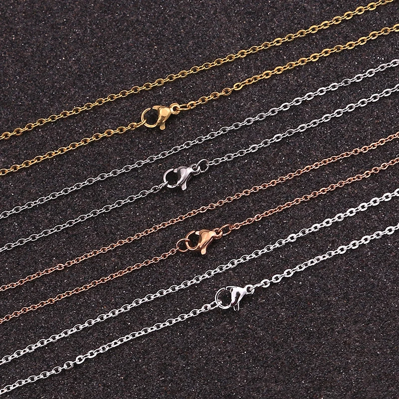 10pcs 50cm Width 2mm Stainless Steel Gold Color Plated Necklace Cuban Chains for DIY Jewelry Findings Making Materials Handmade