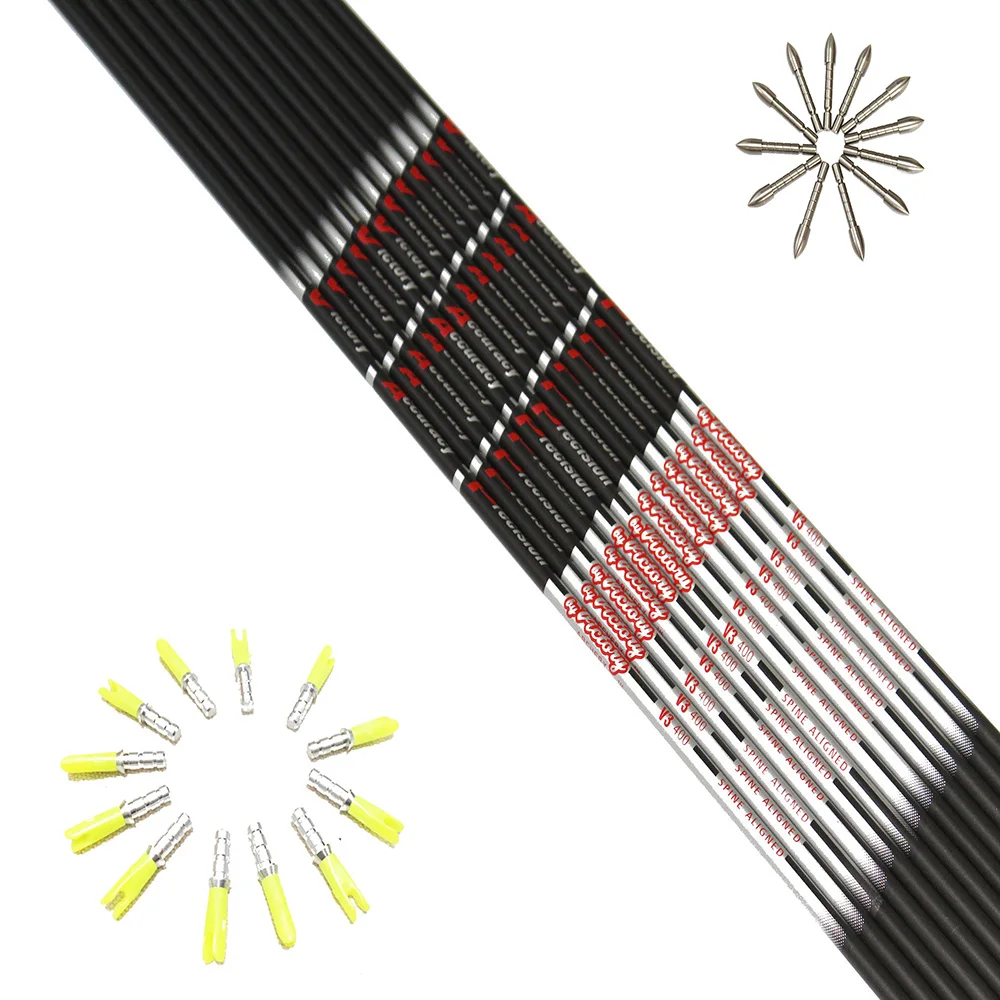 

12pcs Carbon Arrow Shafts Spine350 400 500 600 700 800 900 ID4.2mm Target Point Pin Nock For DIY Compound Recurve Bow Archery