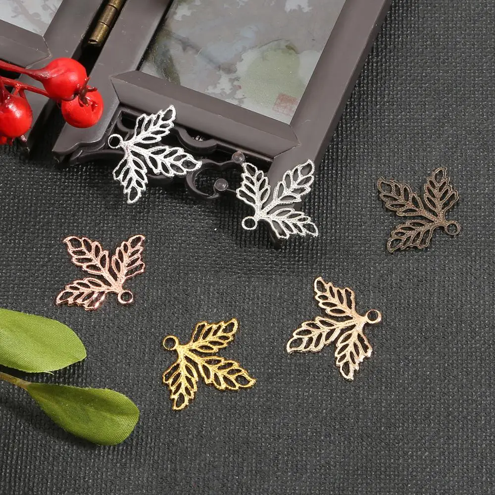 Filigrana Flower Leaf Wraps Metal Charms, Embellishment Scrapbook, DIY Jóias, Metal Craft Wraps, Acessórios Orelha, 10Pcs