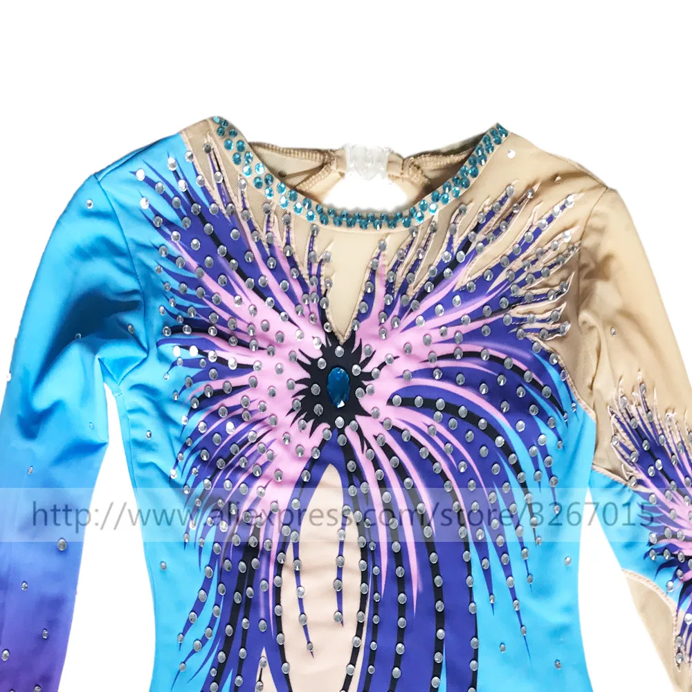 LIUHUO Rhythmic Gymnastics Leotard Customize Adult Women Girl Costume Performance Competition Dance Dress Aerobics Blue Purple