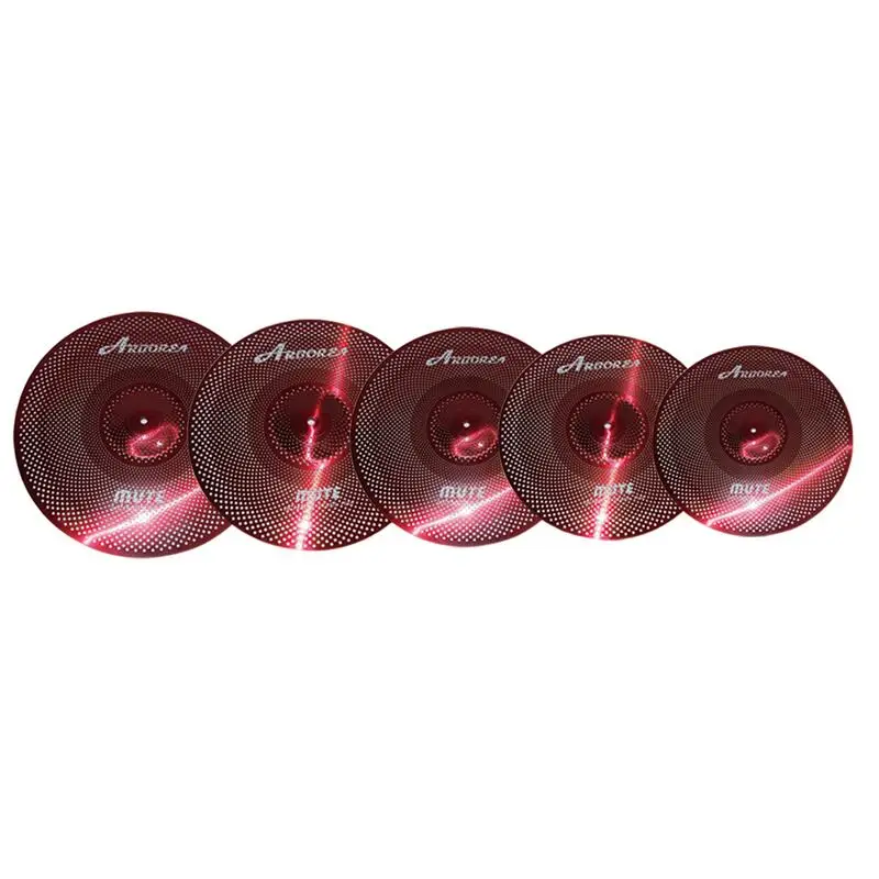 

Arborea Red Mute Cymbal set 14'hihat+16"crash+18'crash+20"ride drummers practice cymbal