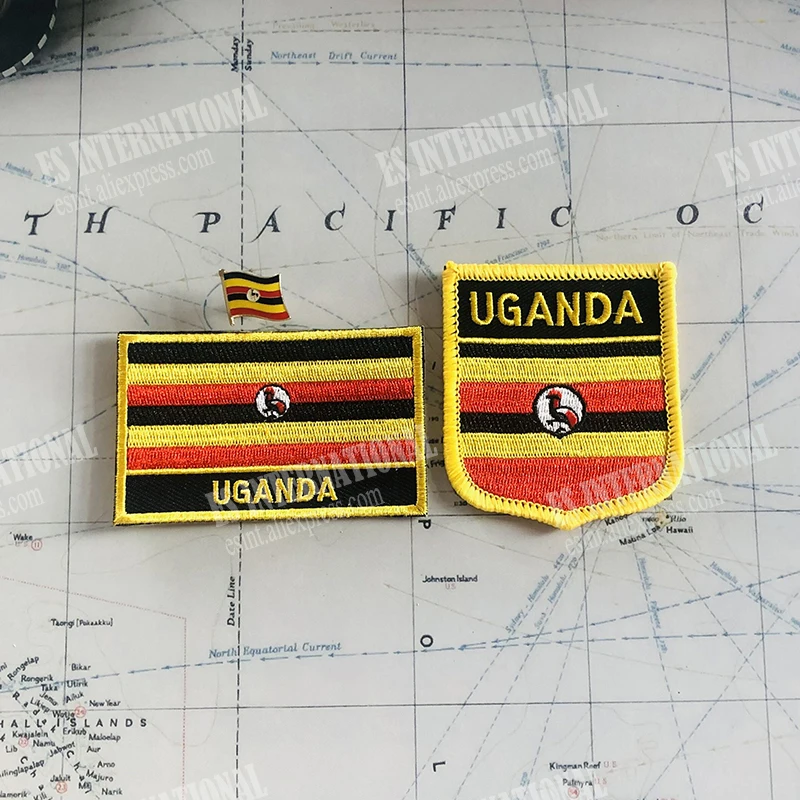 UGANDA  National Flag Embroidery Patches Badge Shield And Square Shape Pin One Set On The Cloth Armband   Backpack  Decoration