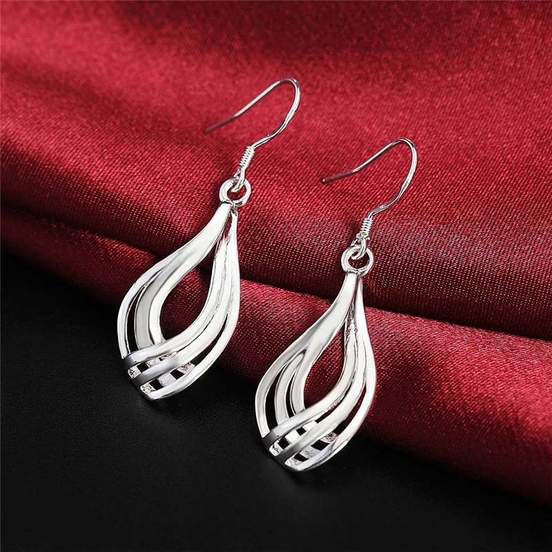 

DOTEFFIL 925 Sterling Silver Third line Water Drops Earrings For Women Best Gift Wedding Engagement Party Jewelry