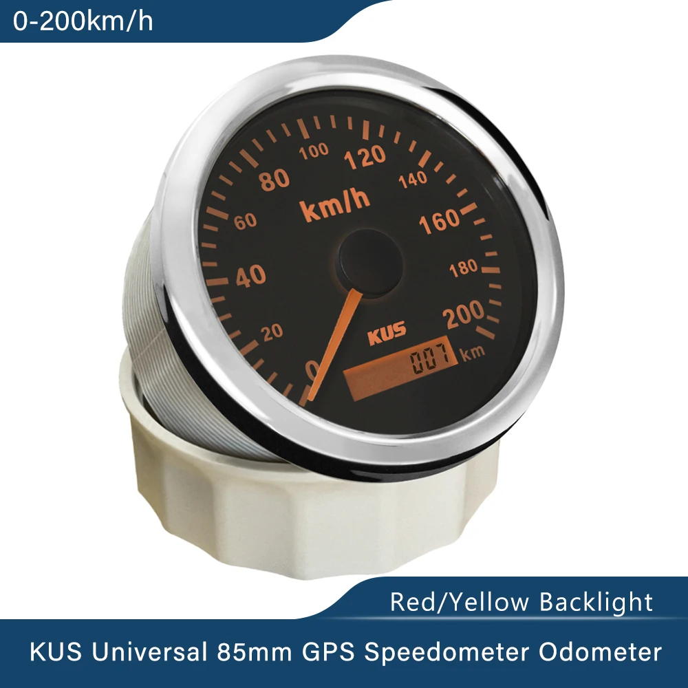 KUS Waterproof 85mm GPS Speedometer Speed 120km/h 0-200 km/h for Car Truck Boat 12V 24V with Red Yellow Backlight