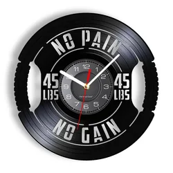 Fitness Gym Sign Weight Plate 45lbs Vinyl LP Record Wall Clock Workout Room Weightlifting Decor Artwork Clock Fitness Gift