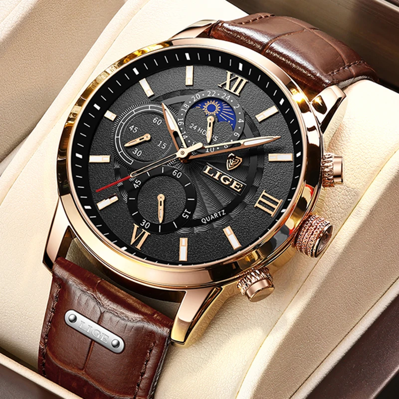 2023 New Men Watch LIGE Brand Sports Watches For Mens Quartz Clocks Man Casual Leather Waterproof  Wrist Watch Relogio Masculino