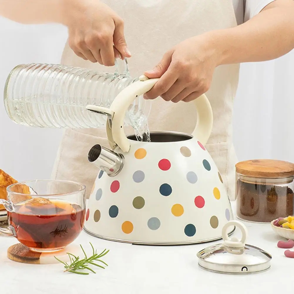 3L 201 Stainless Steel Whistling Kettle Teapot Dot Pattern Cute Food Grade Kitchen Home Coffee Tea Pot for Gas Induction Cooker