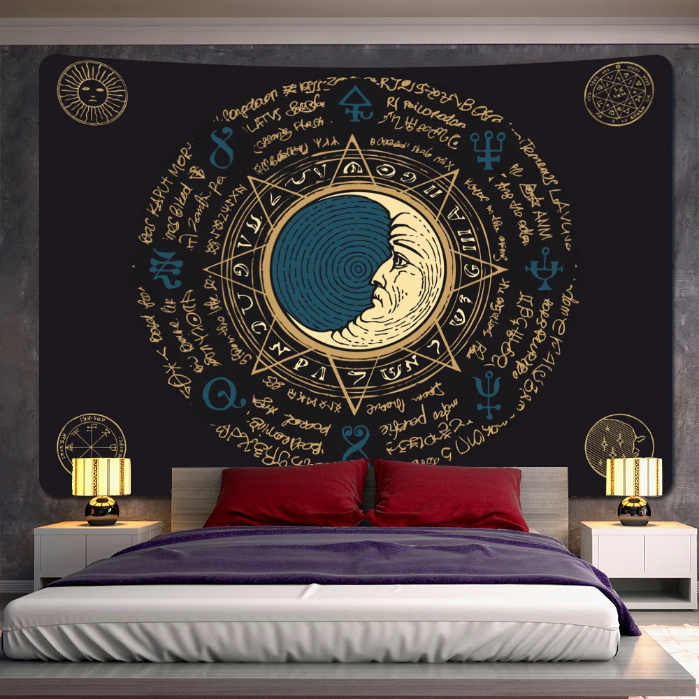 Black and white moon Mandala tapestry Bohemian decoration wall hanging bedroom psychedelic scene starlight art home decoration