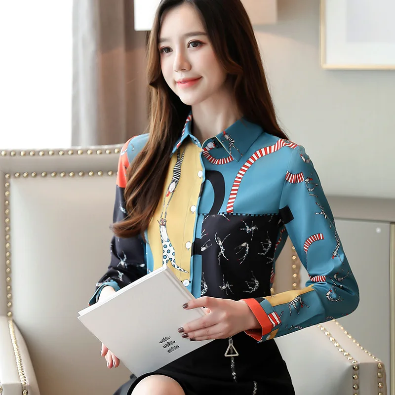 Women\'s Korean Blue Printing Long Sleeve Casual Shirt, Fashionable Cool and Comfortable for Girls, B023, New, 2023