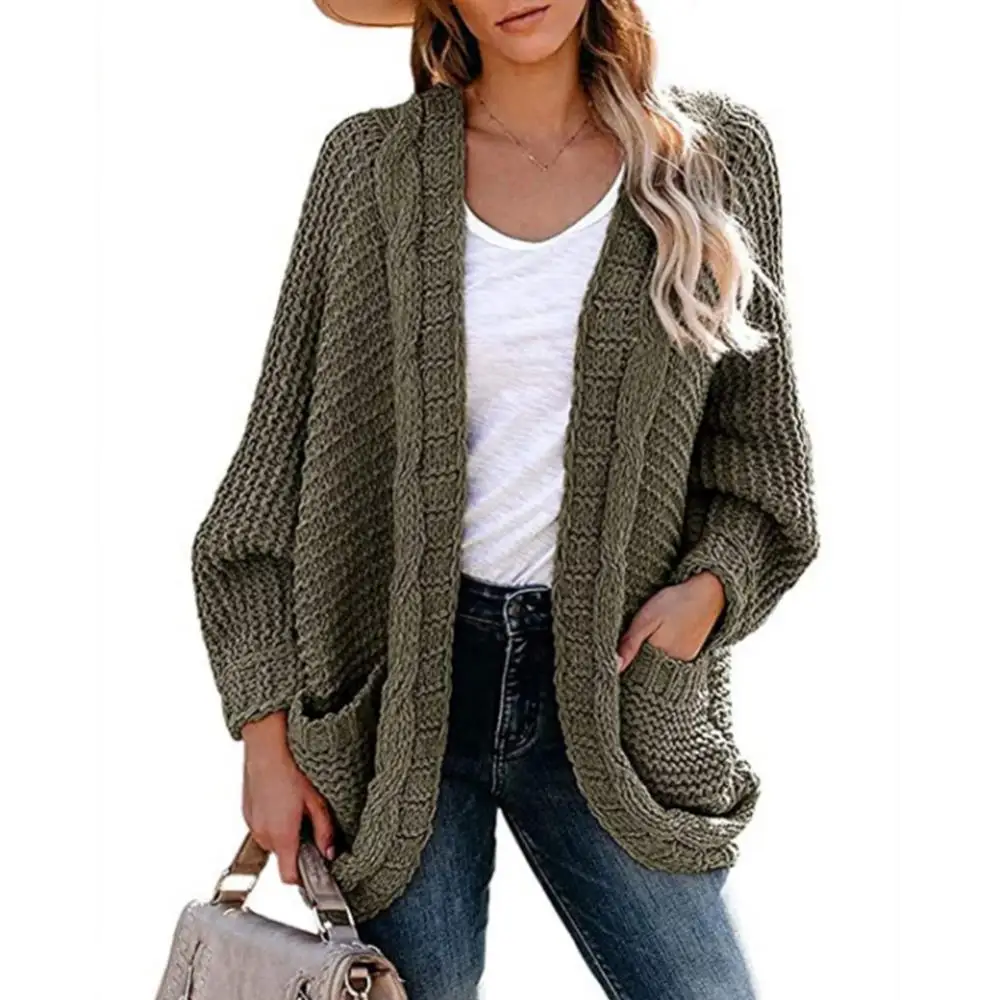 65%  Dropshipping!!Winter Women\'s Jacket Solid Color Knitted Pocket Loose Large Size Cardigan Sweater