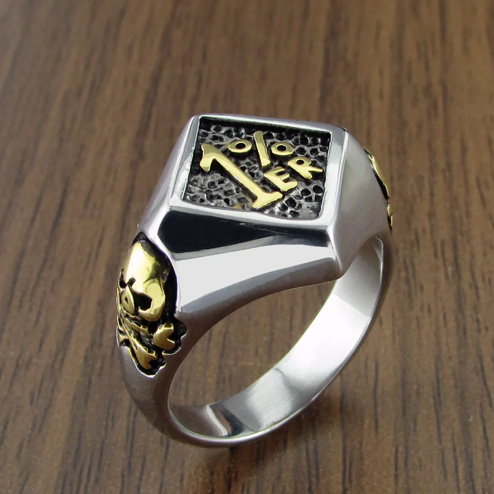 Punk 316L Stainless Steel Silver Color Black Golden Plated Color 1%ER Skull Bones Biker Ring Jewelry