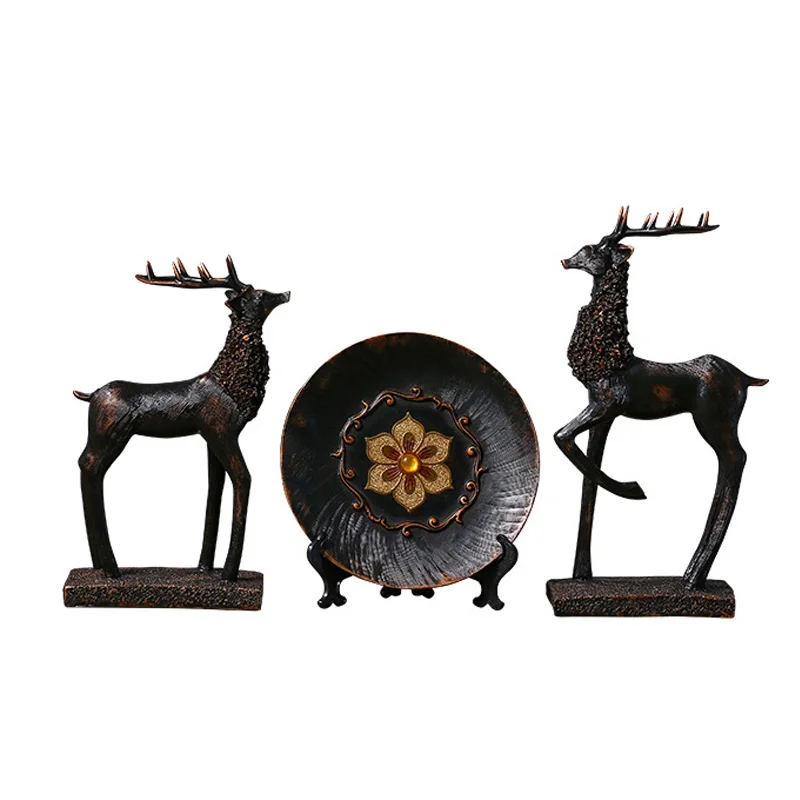 

Fengshui Mascot Deer And Plate Figurines For Home Decoration Resin Oranment Crafts Tv Cabinet Decor Business Gifts Wedding Gift