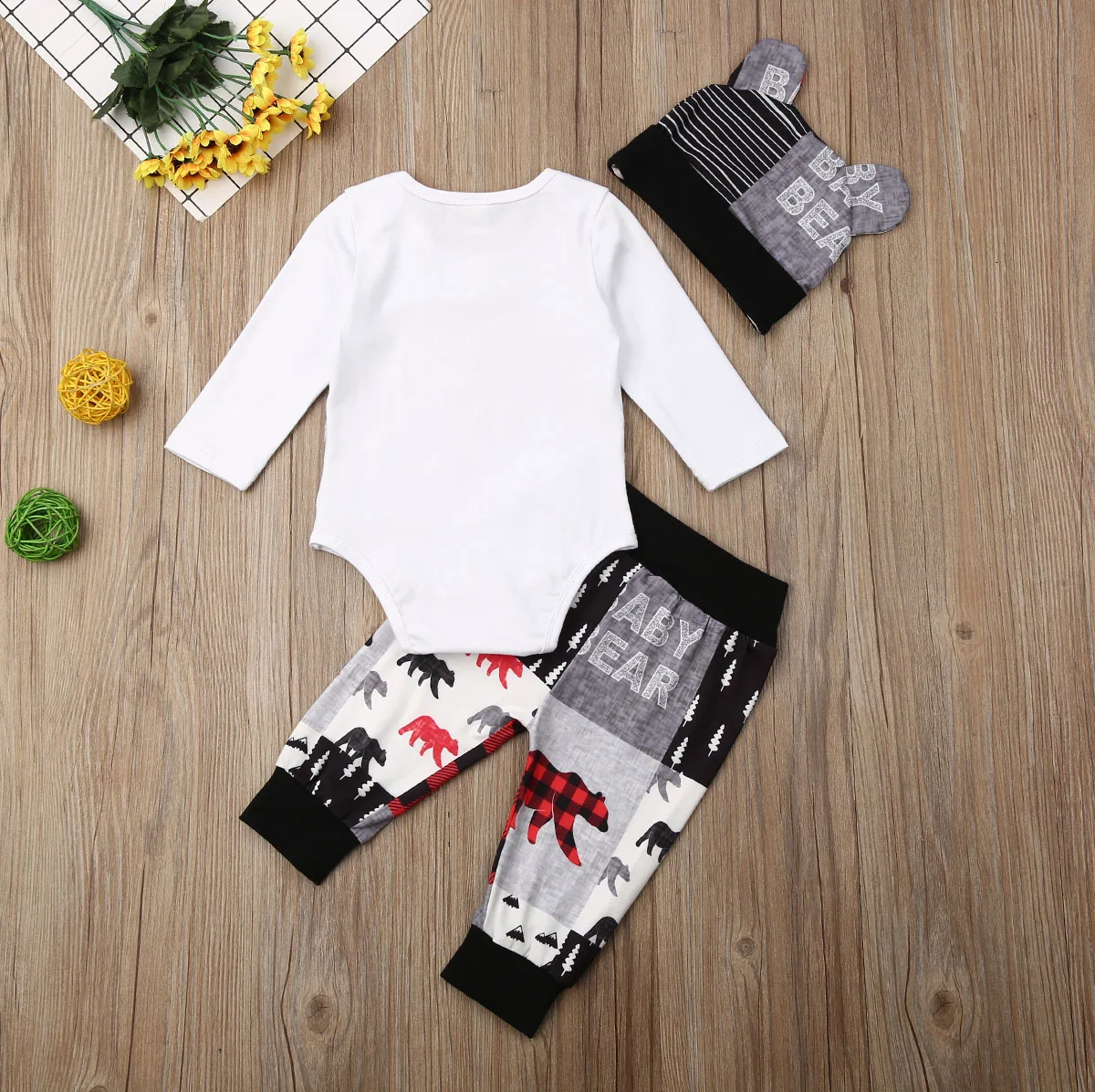 Fall Autumn 3PCS Baby Boy Girl Bear Print Outfit 6