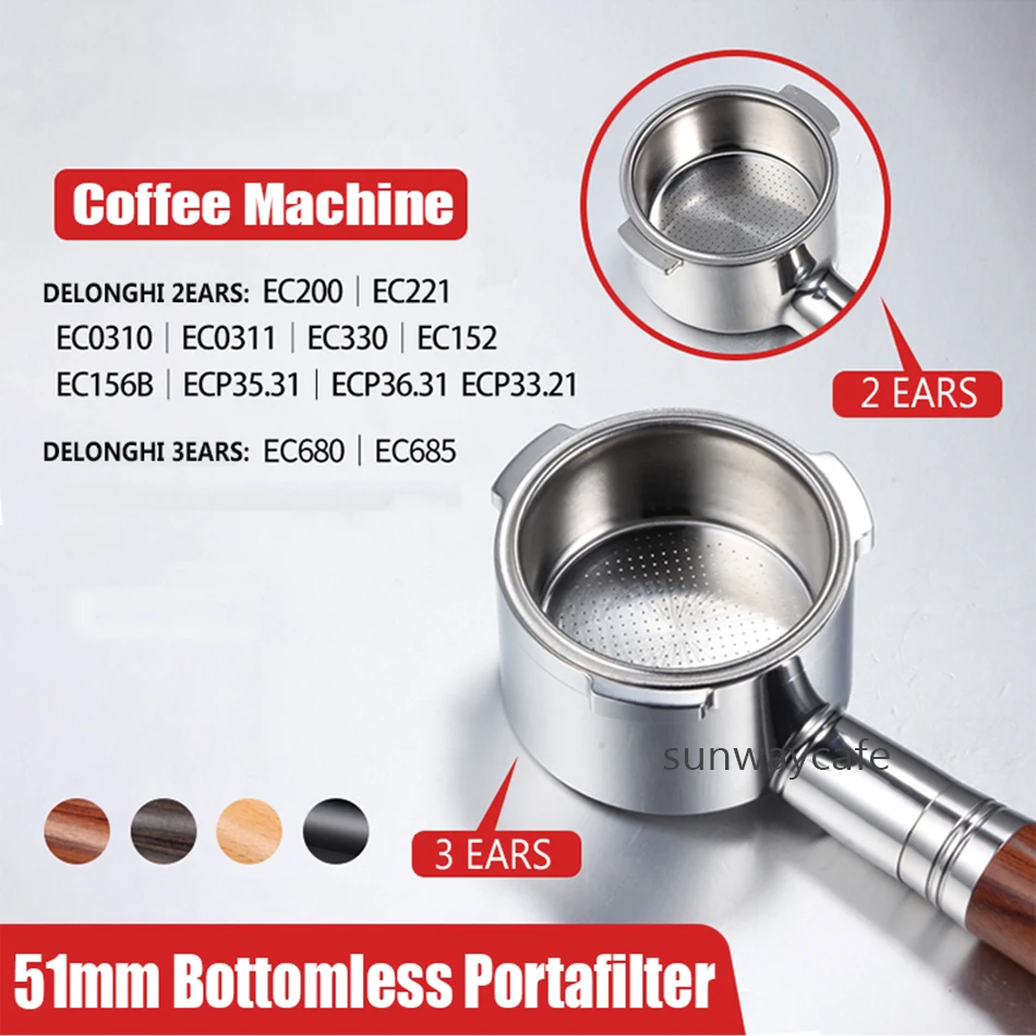 51mm Bottomless Portafilter For Delonghi Ec680 Ec685 With Replacement Filter Basket Espresso Machine Tools Barista Accessories