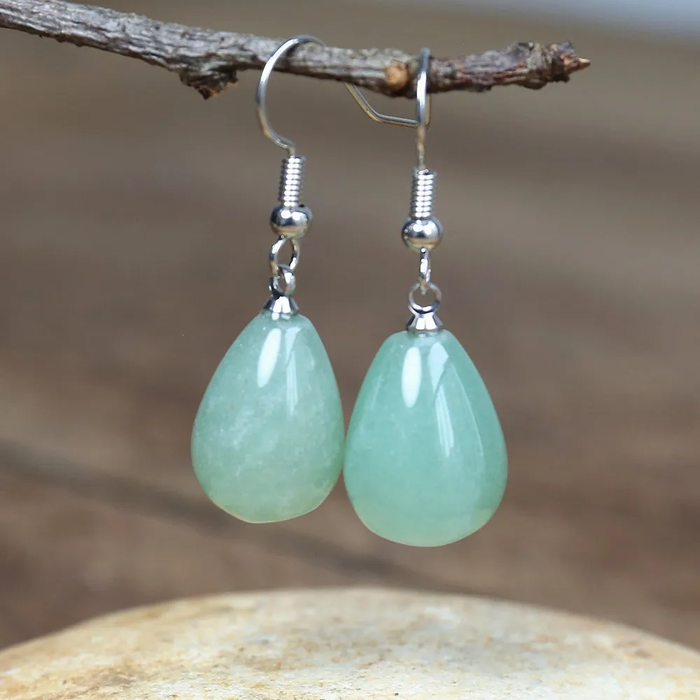 Natural Stone Earrings for Women Green Aventurine Water Drop Earring Elegant Dangle Earrings Fashion Jewelry Gifts