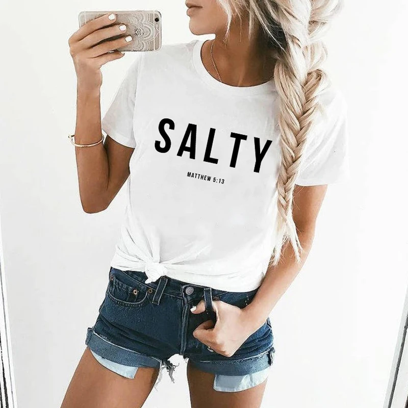 Salty Matthew 5:13 T-shirt Vintage Christian Bible Verse Tees Tops Casual Women Crewneck Graphic Summer Tshirt