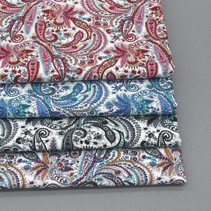 Retro Ethnic Style Paisley Thin Pure Cotton Poplin Printed Fabric Muslin Quilting Clothes Patchwork Per Meters