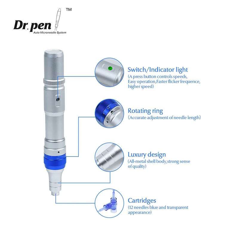 Doctor Pen A6 auténtico Dr. pen Ultima A6 con cartucho, microagujas, Derma Auto, rodillo para cara y cuerpo