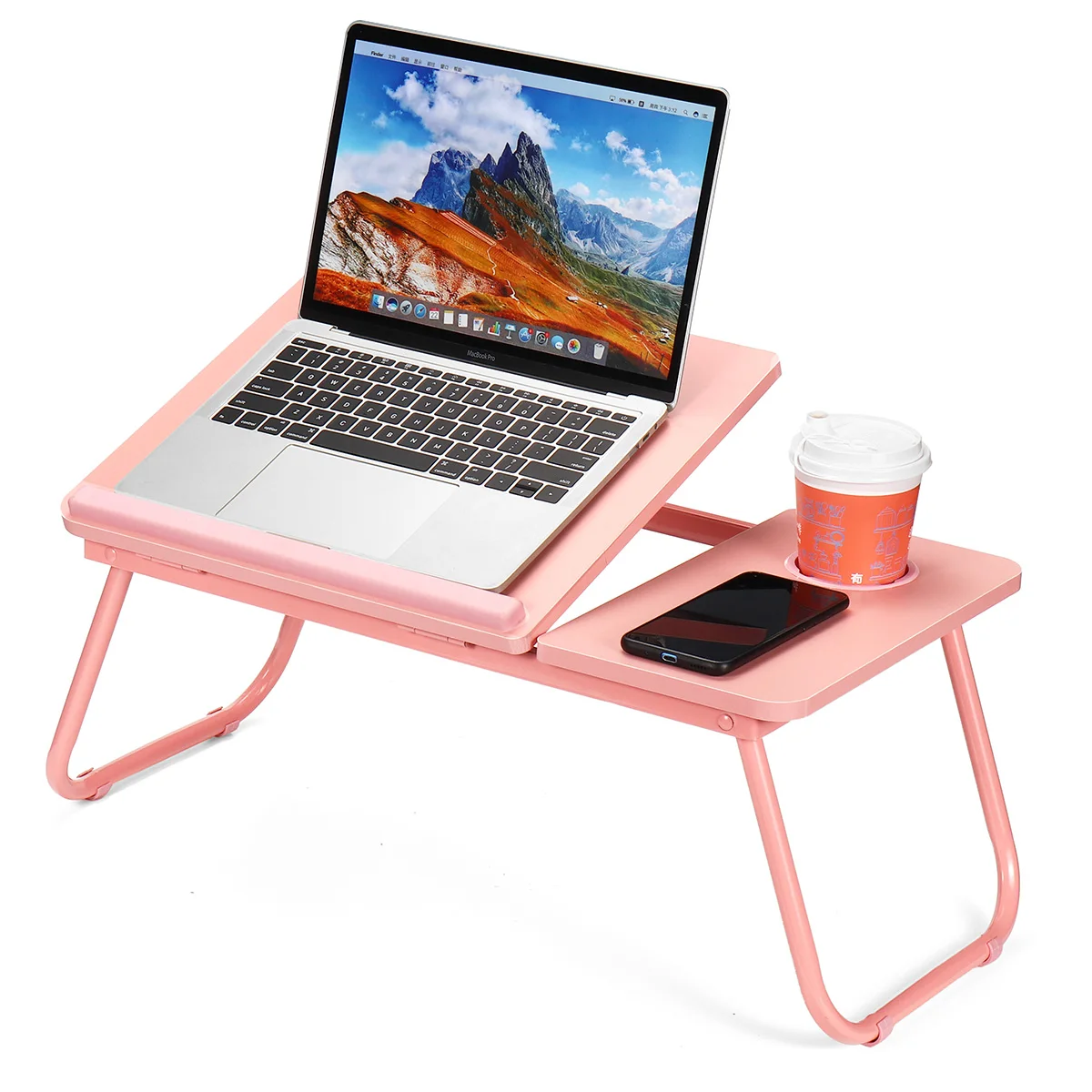 Adjustable Laptop Table for Bed Sofa Portable Notebook Tray Lap Tablet Computer Stand for Eating Writing Reading with Cup Holder