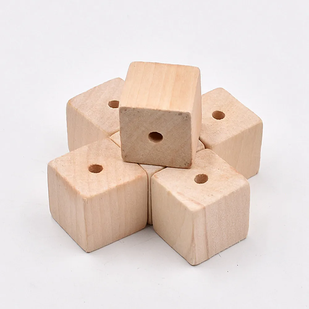 5/10pcs Cube Square Shape Natural Wood 15mm 20mm 25mm 30mm Loose Handcraft Beads for DIY Crafts Jewelry Making 10pcs