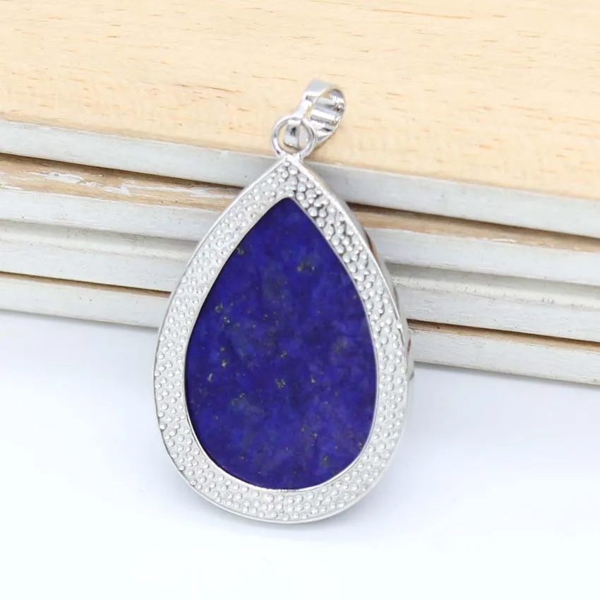 Natural Lapis Lazuli Water Drop Stone Pendant For Women Necklace DIY Silver Plated Teardrop Pendant Fashion Jewelry No Chain