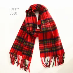 Wool scarf women men classic red plaid shawl narrow short  fashion thin winter warm cashmere green scarves gift for ladies girl