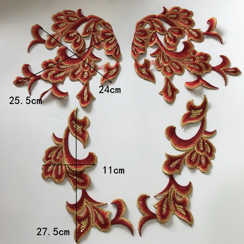 1Set 4Pcs Flower Gold Sequin Embroidery Patch Flower Applique Sewing On Dress Clothing Decorate African Lace DIY Patches