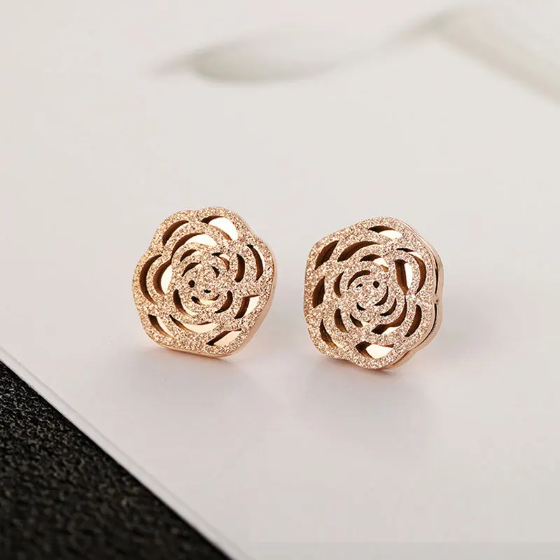 Titanium Steel Exquisite Camellia luxury Crystal Stud Earrings for Women Crystal Brand Jewelry Earring For Party Wedding Gift