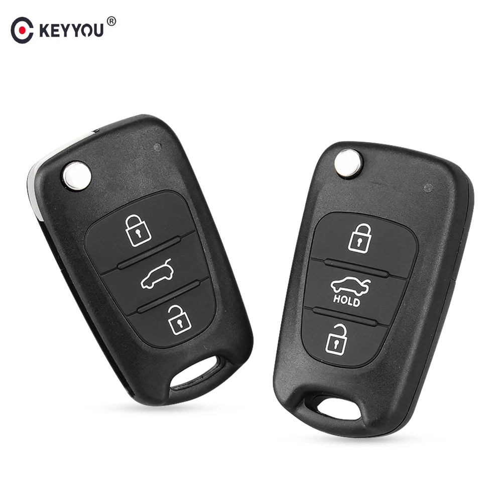 KEYYOU Flip Key Shell Cover 3 Buttons For Kia K2 K5 Rondo Sorento Sportage Soul Rio Folding Remote Car Key Uncut Blank Case